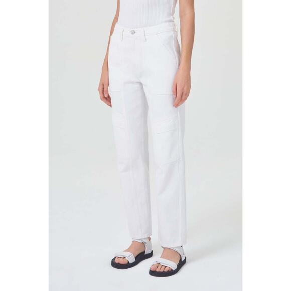 AGOLDE Cargo-Jeans Cooper Straight Leg High Rise Relaxed Milkshake Wash Size 31 - Picture 7 of 16